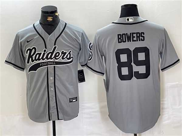 Mens Las Vegas Raiders #89 Brock Bowers Gray Cool Base Baseball Stitched Jersey